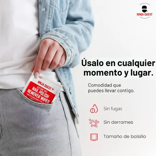Vista 7 de Almohadillas quitaesmalte de uñas - 100% sin acetona - Juego de 50 unidades al por mayor - Envueltas individualmente - Toallitas quitaesmalte