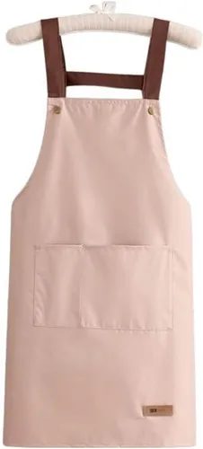 Vista 7 de Delantal con babero simple y funcional, unisex, ajustable, resistente a las gotas de agua, con 2 bolsillos, delantal de cocina para chef, delantal