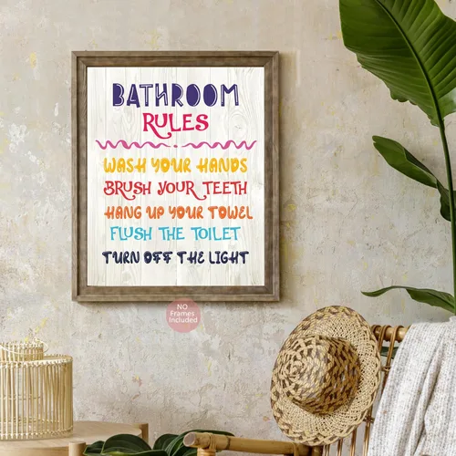 Vista 5 de Juego de póster de baño Rainbow Kids – Arte de reglas divertidas, 8 x 10 pulgadas, decoración para niñas y niños pequeños