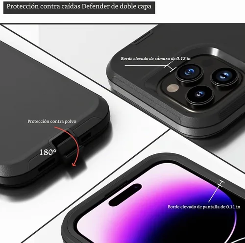 Vista 4 de Funda resistente para Apple iPhone 14 Pro Max, con funda de clip para cinturón y soporte, resistente, a prueba de golpes, funda protectora de cuerpo