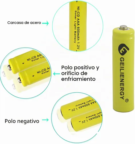 Vista 3 de Pilas de luz solar AAA NiCd AAA 1.2V 600mAh Triple A baterías recargables para lámpara solar luces de jardín (paquete de 12)