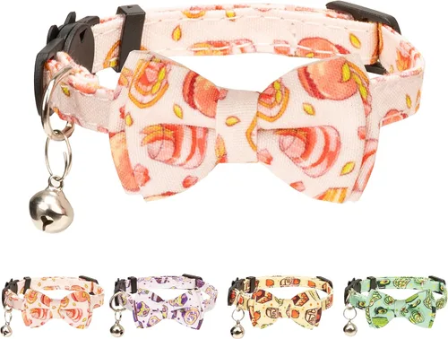Vista 7 de Collar de gato Campana pajarita de seguridad para gatito, flor separable, Kimino Sakura, pastel, patrón de dibujos animados, gatito, niño, niña