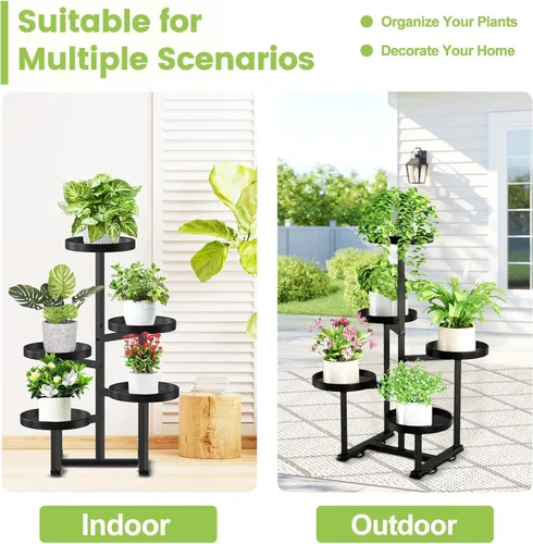 Vista 7 de Soporte de metal para plantas de 5 niveles para interiores, soportes de esquina escalonados para múltiples plantas, 27 pulgadas de alto, soporte