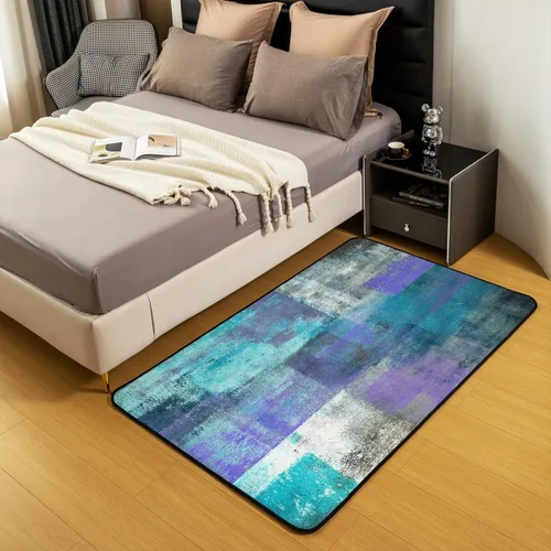 Vista 3 de Erosebridal Alfombra de área de acuarela para sala de estar, alfombra de pasillo de pintura al óleo azul, marrón, morado, 3 x 5, alfombra de arte