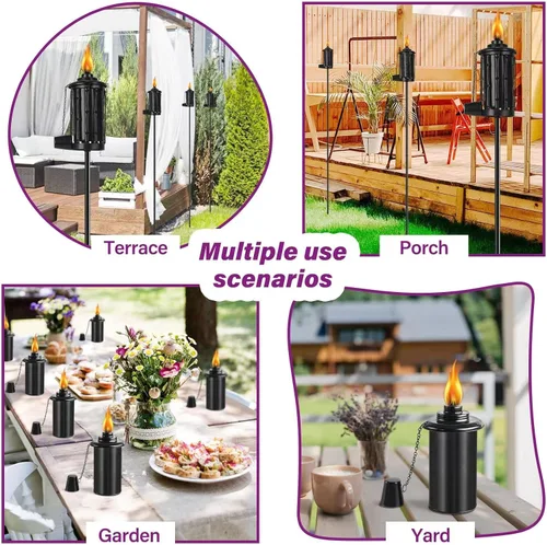 Vista 4 de Home Garden - Juego de 6 antorchas de metal para exteriores, 16 onzas, para decoración de jardín, antorchas de citronela mejoradas de 59 pulgadas
