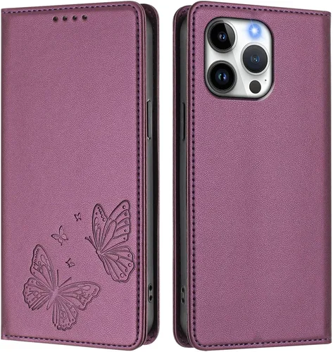 Vista 3 de Butterfly Embossed Leather Wallet Flip Case for Motorola Moto E22 4G, Magnetic Closure, RFID Blocking Cover, Card Holder Purple.