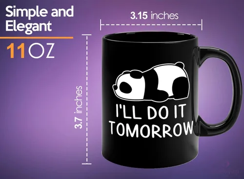 Vista 6 de Animal Lover - Taza de café de 11 onzas, color negro, I'll Do It Tomorrow, divertido animal panda amante del zoológico comiendo lindo panda