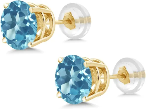 Vista 3 de Gem Stone King Aretes redondos de oro amarillo de 14 quilates con piedra natal de 0.197 in Aretes de oro para mujer