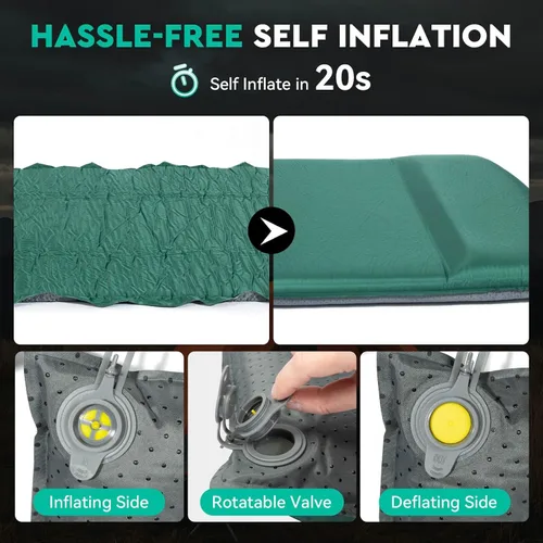 Vista 6 de Hikenture Colchoneta de dormir autoinflable para campamento, almohadilla de campamento ultra gruesa de 3 pulgadas con almohada, colchón