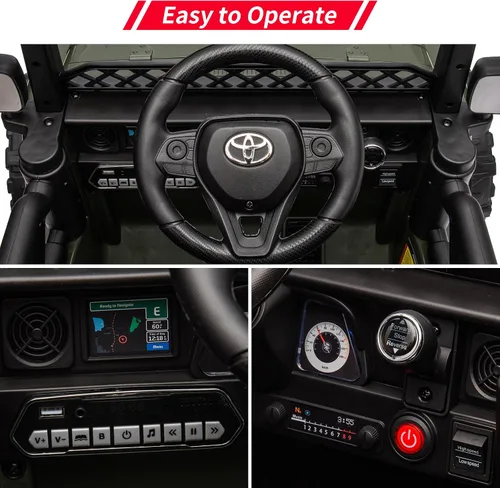 Vista 3 de Auto de paseo de 12 V para niños, camión Toyota con licencia, automóvil eléctrico para niños con control remoto, música, luces LED, sistema
