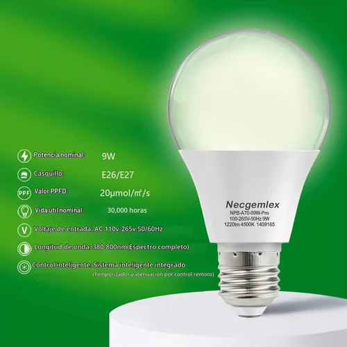 Vista 2 de Bombillas inteligentes de crecimiento para plantas de interior, temporizador programable y atenuación Full Spectrum Plant Grow Bulbs, Dimmable