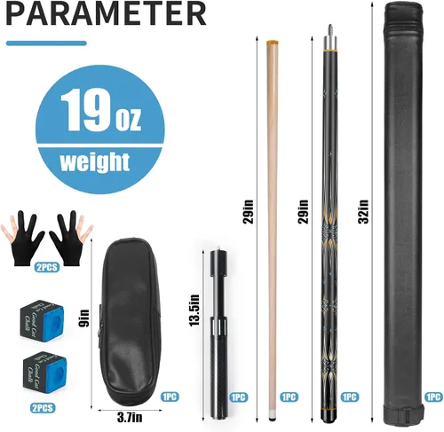 Vista 8 de lotmusic Palo de piscina premium con taco de extensión de fibra telescópica, juego de palos de piscina profesional de 58 pulgadas con estuche negro