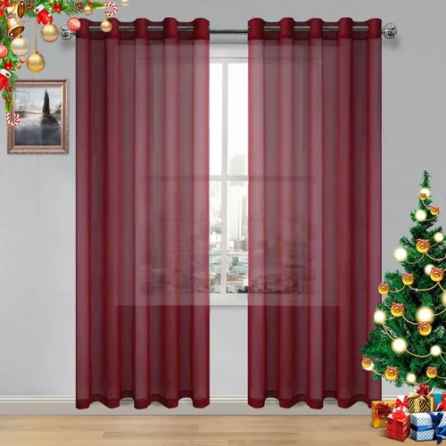 Vista 26 de DWCN Cortinas traslúcidas color verde frijol para sala de estar y dormitorio - Cortinas voile con aspecto de lino sintético con ojales en la parte