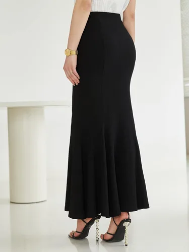 Vista 2 de Verdusa Falda larga elegante de cintura alta con dobladillo con volantes para mujer