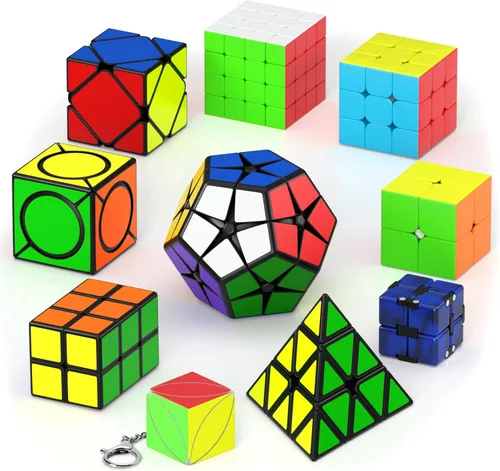 Vista 11 de Vdealen Juego de cubos de velocidad, 2 x 2, 4 x 4, espejo piramidal, dodecaedro, paquete de cubos mágicos, rompecabezas de juguetes para premios