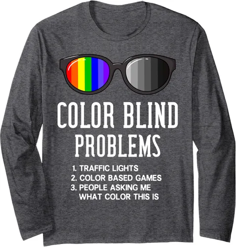 Vista 4 de Color Blind Problems Regalo Prueba de ceguera Gafas de ojo Camiseta de manga larga, Negro