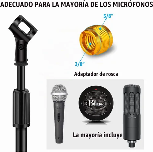 Vista 5 de GLEAM Soporte para micrófono, soporte de micrófono desmontable para el suelo, soporte de brazo de micrófono con base redonda pesada, altura