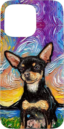 Vista 31 de Negro y bronceado liso Chihuahua Starry Night Dog ilustraciones caso para iPhone 17