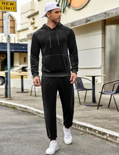 Vista 4 de COOFANDY Conjunto deportivo de 2 piezas para hombre, sudadera de manga larga con capucha, traje deportivo para deportes, casual, fitness, trotar