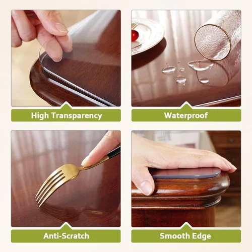 Vista 2 de Clear Table Cover Protector, 1.5mm Thick Waterproof, PVC Tablecloth Cover, Heat Resistance Table Cover Pad Mat, for Coffee Table, Dining Room Table