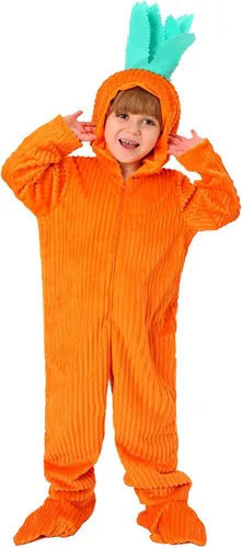 Vista 3 de shyhand Pijama con capucha de conejo de Pascua, diseño de zanahoria, unisex, disfraz de animal de una pieza para niños y niñas de 4 a 10 años