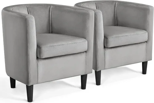 Vista 10 de Yaheetech Silla decorativa de terciopelo, sillones modernos y cómodos, silla tapizada de barril para sala de estar, dormitorio, sala de espera, Azul