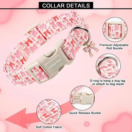 Vista 60 de Aring Pet Collar de algodón, ligero y ajustable, con hebilla de liberación rápida, para perros pequeños, medianos y grandes, para cachorros, S, Hoja
