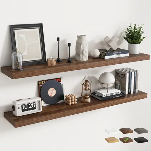 Vista 50 de Estantes flotantes cuadrados de 8 pulgadas para pared, paquete de 3, estantes de baño con veta de madera de 8"D con soportes invisibles, estantes
