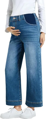 Vista 14 de BLENCOT - Pantalones de maternidad para mujer de cintura alta, pierna ancha y elástica de mezclilla, ropa de embarazo