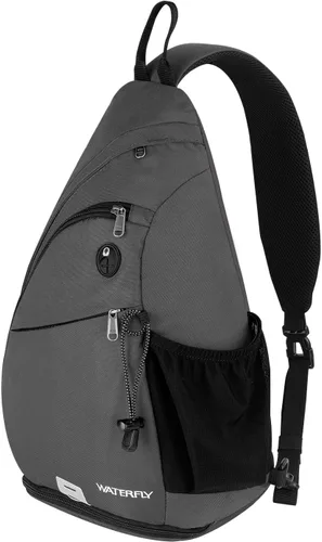 Vista 13 de WATERFLY - Mochila casual tipo bandolera, para llevar en el pecho, Negro, talla única 18L, Water resistant hiking daypack, 7 pockets for 13
