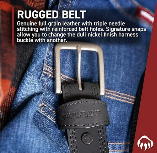 Vista 5 de Wolverine Men's Full Grain Leather Work Belt Workwear Heavy Duty Utility Rugged Durable Metal Buckle