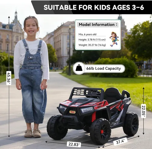 Vista 5 de TOBBI Coche de 4 ruedas con pilas para niños, juguete eléctrico para niños Rojo