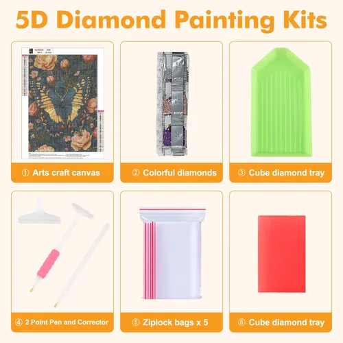 Vista 6 de NAIMOER Kits de arte de diamantes de mariposa para adultos principiantes, kit de pintura de diamante 5D, arte de gemas de taladro completo por