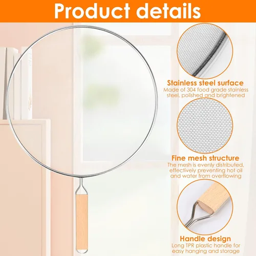 Vista 3 de 3 protectores contra salpicaduras para sartén, malla fina de acero inoxidable, protector contra salpicaduras de aceite, protector contra