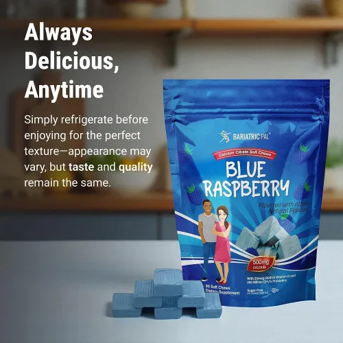 Vista 7 de BariatricPal Sugar-Free Calcium Citrate Soft Chews 500mg with Vitamin D & Probiotics Blue Raspberry 90 Count (1 Month Supply)