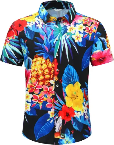 Vista 4 de SheLucki - Camisa hawaiana para hombre, unisex, de manga corta, con botones, para la playa y el verano, ropa casual estampada con sombra de palmas
