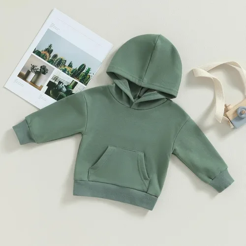 Vista 4 de AEEMCEM Sudaderas con capucha unisex para bebé, niño, niña, básicas, sólidas, de manga larga, con bolsillo de canguro, sudadera con capucha y sin