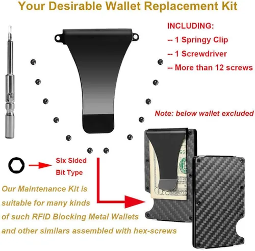 Vista 6 de UpLook Tornillos de repuesto para cartera con clip de metal para kit de reparación de billetera de metal RFID