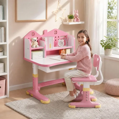 Vista 10 de HEVIRGO Kids Desk and Chair Set – Height Adjustable Blue Study Table