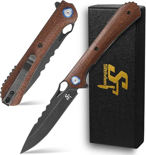 Vista 10 de Sitivien ST145 - Cuchillo de bolsillo plegable, hoja de acero 14C28N, mango G10 EDC herramienta cuchillo para supervivencia al aire libre Negro
