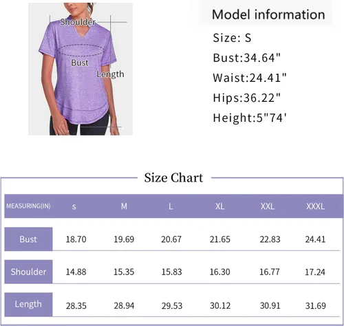 Vista 6 de Absttith Camisetas de entrenamiento de manga corta para mujer, para yoga, senderismo, secado rápido, cuello en V, camiseta deportiva con abertura