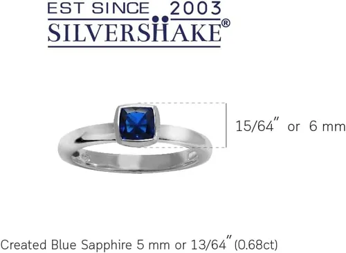 Vista 2 de Silvershake Juego de bisel apilable de plata de ley 925 con piedra natal con forma de cojín de 0.197 in, chapado en oro blanco o amarillo