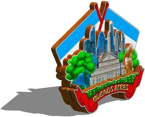 Vista 2 de Argentina Buenos Aires - Imán de nevera, diseño de madera 3D, monumentos coleccionables, decoración hecha a mano, 557