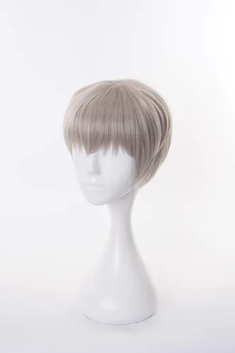 Vista 3 de Anime Inumaki Toge peluca para Cosplay Cogeplay Jujutsu Kaisen peluca gris corto pelo recto peluca disfraz de Halloween