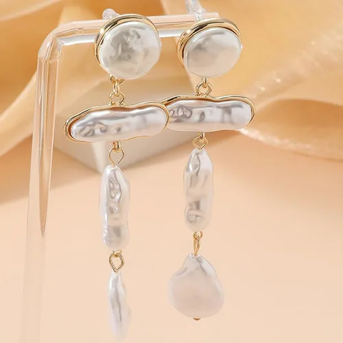 Vista 5 de Aretes de perlas para mujer, aretes colgantes de perlas para adolescentes y niñas, aretes de perlas, elegantes aretes de perlas, aretes colgantes
