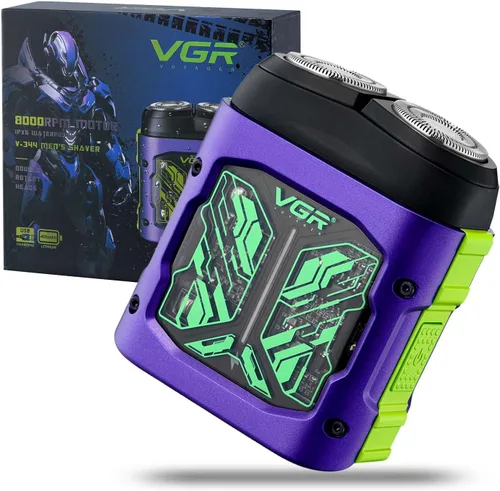 Vista 9 de VGR Mini afeitadora eléctrica 344 – Navaja giratoria recargable por USB de doble anillo, afeitadora facial portátil IPX6 húmeda y seca para hombres