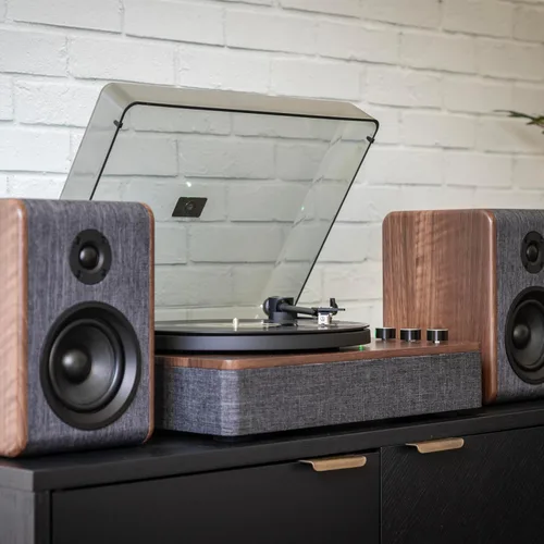 Vista 14 de Crosley CR7501A-CL Nocturne - Tocadiscos Bluetooth de 2 velocidades con altavoces estéreo a juego, color carbón