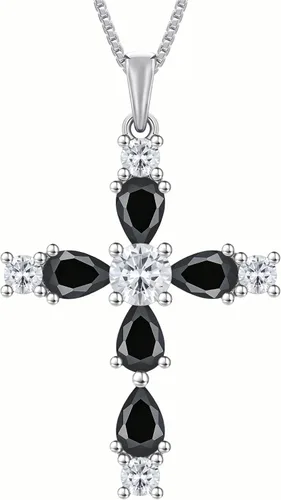Vista 108 de YL Collar de cruz de plata de ley 925 con colgante de piedra natal religiosa para mujer