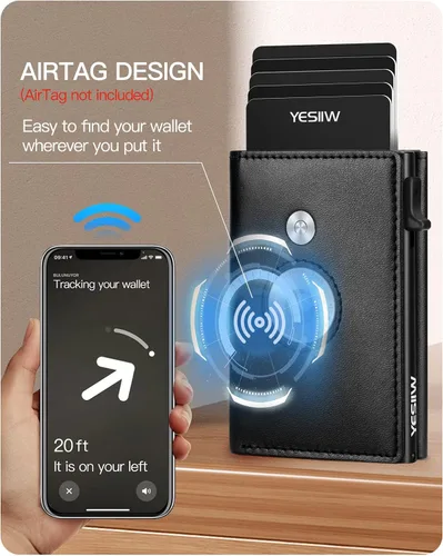 Vista 6 de YESIIW Airtag Wallet For Men - Smart Walle For Men,Leather Smart Air Tag Wallet With Banknote Compartment (No Airtag Included)