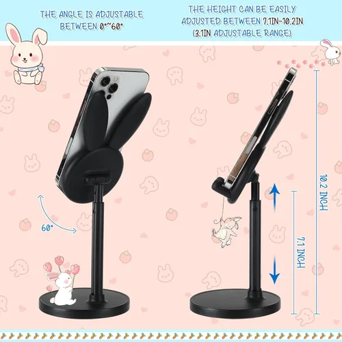 Vista 2 de Kathfly Paquete de 2 bonitos soportes para teléfono, soporte ajustable para teléfono de conejito para escritorio, soporte Kawaii, accesorios